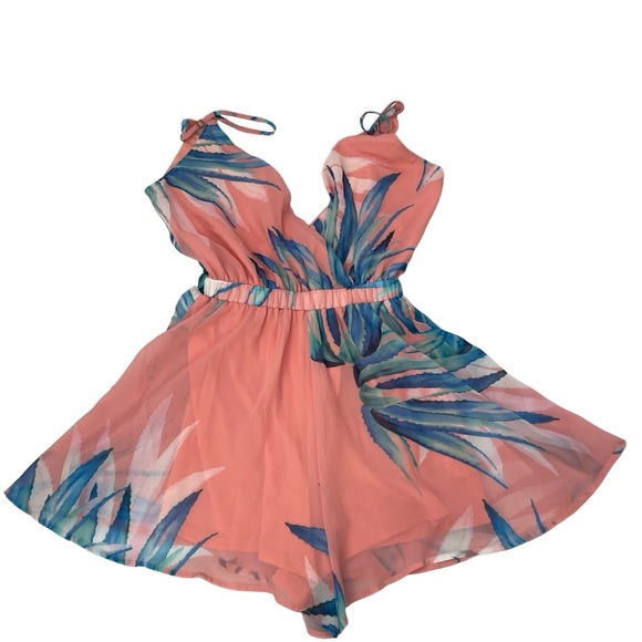 Show Me Your MuMu Pink Blue Olympia Romper in Tropical Twist Small - Picture 3 of 12